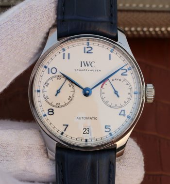 ZF Portuguese IW500705 White Dial Blue Markers Leather Strap