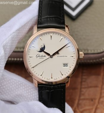 Excellence Panorama Date Moon Phase RG ETCF White Dial Black Leather Strap A100