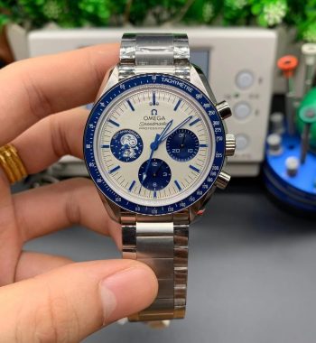 Speedmaster SS Blue Snoopy OMF Edition White Dial New SS Bracelet Manual Winding Chrono Movement