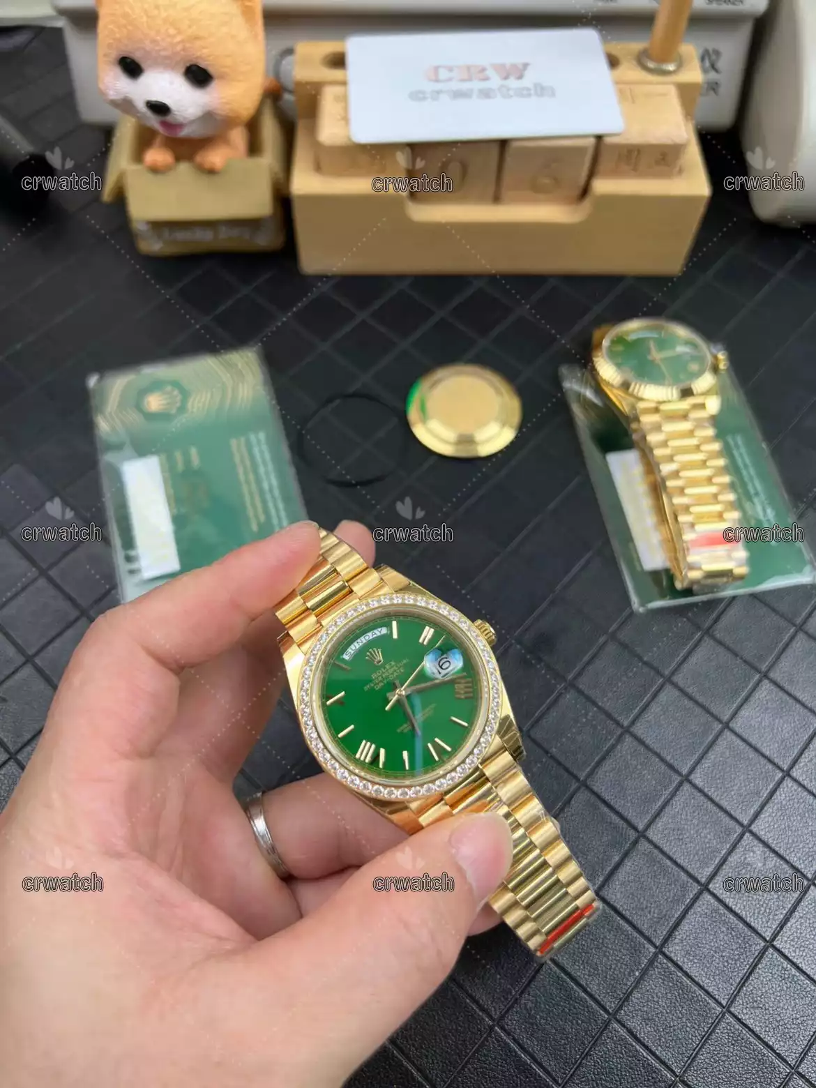 Day Date 228238 40mm Diamonds Bezel YG 904L Steel EWF Upgraded Version Green Dial YG Bracelet A2836
