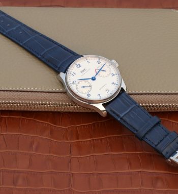 ZF Portuguese IW500705 White Dial Blue Markers Leather Strap