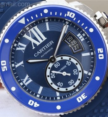 JJF Calibre De Cartier Diver SS Blue Blue Rubber Strap A23J