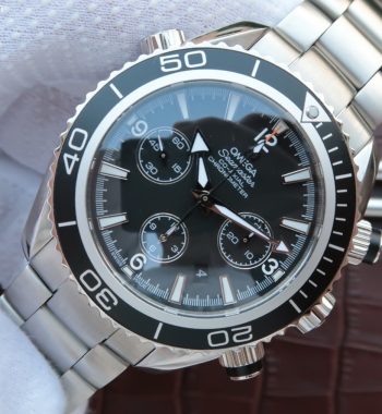 Seamaster Planet Ocean Chrono 45mm Black Dial Silver Markers SS Bracelet A7750