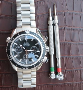 Seamaster Planet Ocean Chrono 45mm Black Dial Silver Markers SS Bracelet A7750