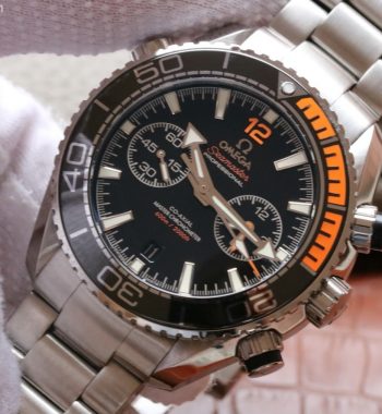 OMF Planet Ocean Master Chronometer Black/Orange Bezel Black Dial SS Bracelet A9900