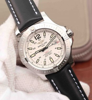 Colt Automatic 44mm SS GF White Textured Dial on Black Leather Strap A2824