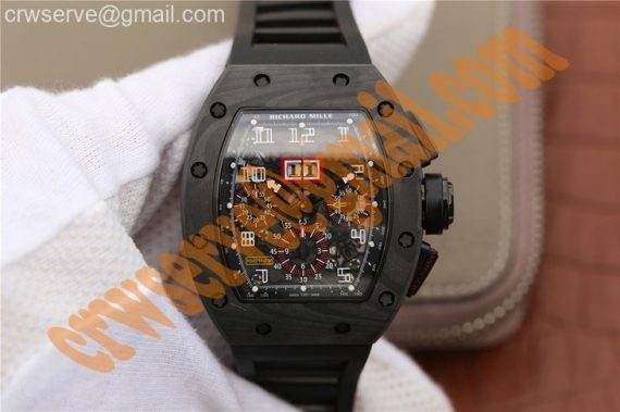RM011 NTPT Carbon Case Chronograph KVF Crystal Skeleton Dial Red Black Rubber Strap A7750