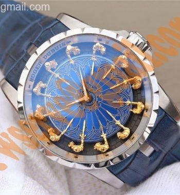 Excalibur Knights of the Round Table II SS Blue Dial Leather Strap MIYOTA 6T15