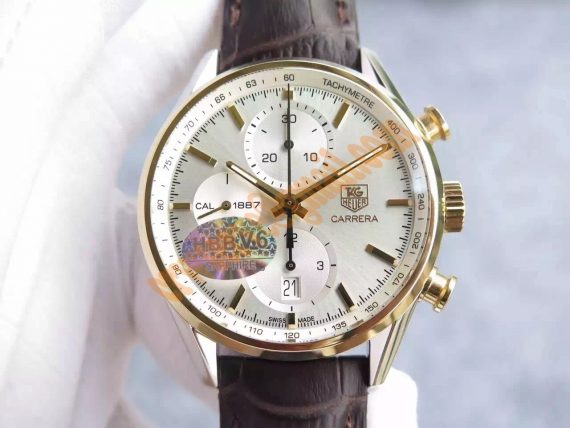 Carrera CAL1887 Chronograph YG V6 White Dial YG Markers Leather Strap