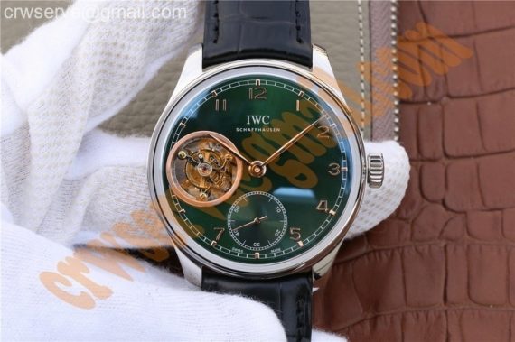 Portuguese Tourbillon IW5463 SS YLF Green Dial RG Markers Black Leather Strap A98900