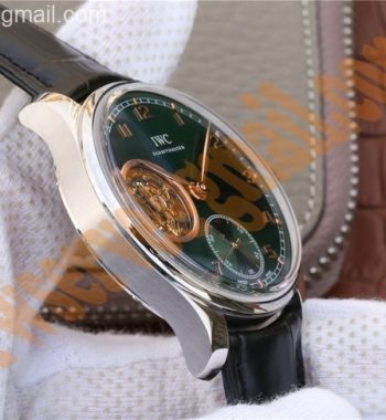 Portuguese Tourbillon IW5463 SS YLF Green Dial RG Markers Black Leather Strap A98900
