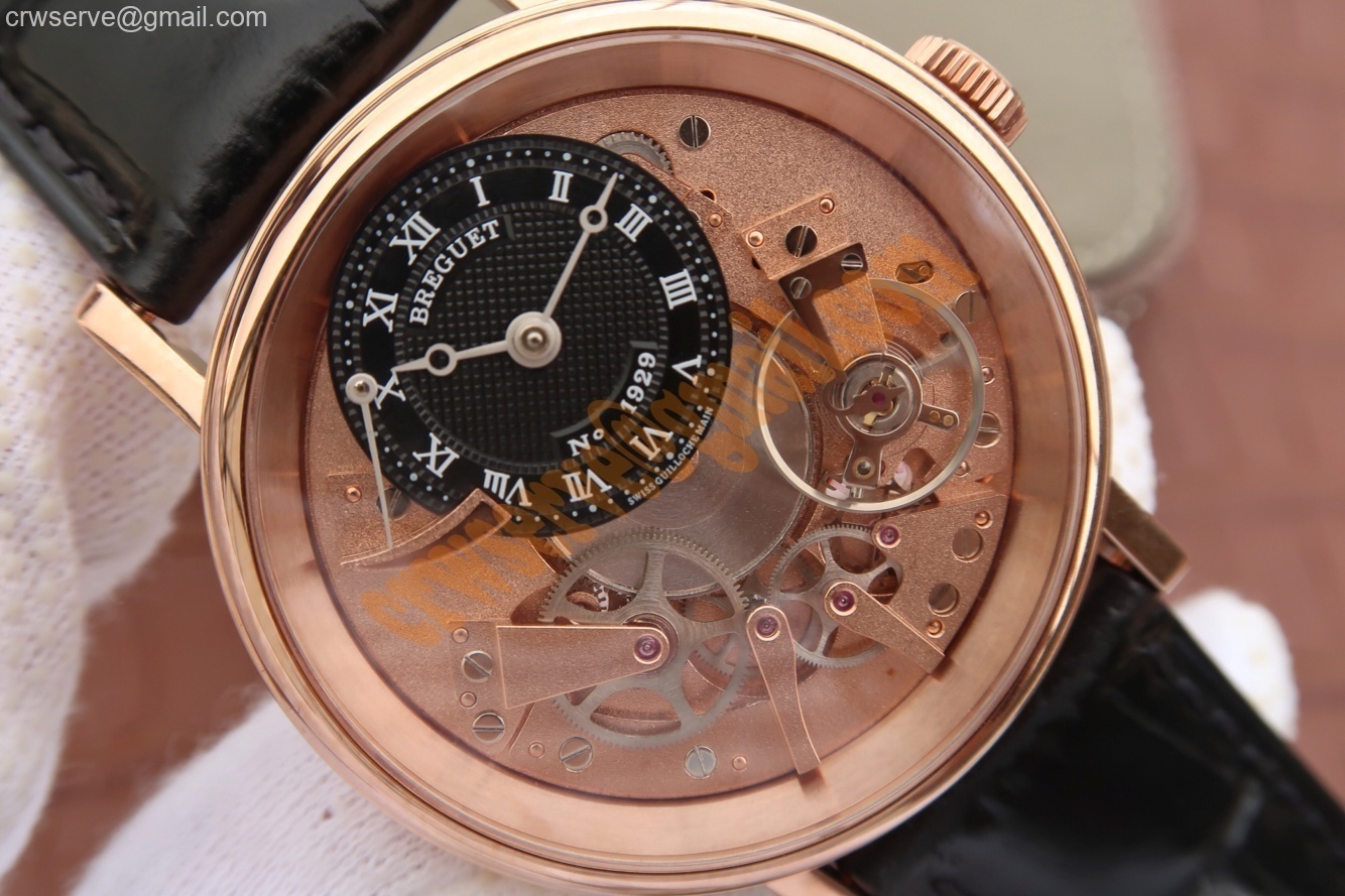 Tradition 7057BR/R9/9W6 RG SF Rose Gold Skeleton Dial Black Leather Strap A507