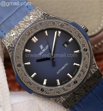 Classic Fusion 45mm SS Engravings Case SRF Blue Dial Gummy Strap A2892
