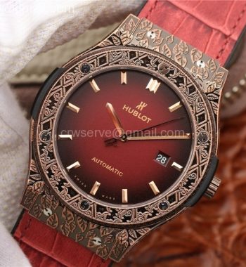 Classic Fusion 45mm RG Engravings Case SRF Red Dial Gummy Strap A2892