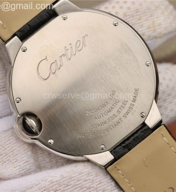 Cartier Ballon Bleu 42mm SS CRF White Textured Dial Leather Strap A2824