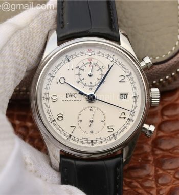 Portugieser Chrono Classic 42 IW390403 ZF White Dial Blue Hand Leather Strap A7750