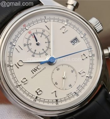Portugieser Chrono Classic 42 IW390403 ZF White Dial Blue Hand Leather Strap A7750