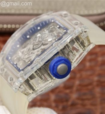 RM056 Transparent Case Blue Bezel Skeleton Dial White Rubber Strap MIYOTA 9015