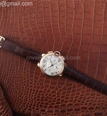 Ballon Bleu De Cartier Chrono 47mm RG ZF White Textured Dial Brown Leather Strap A8101