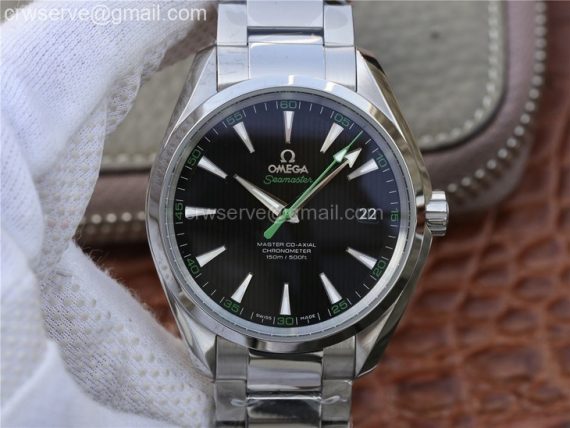 Aqua Terra 150M SS VSF Black Textured Dial Green Hand SS Bracelet A8500