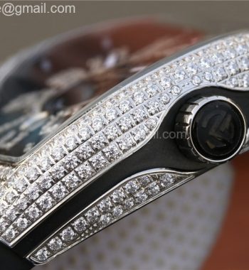 Vanguard V45 SS Full Diamonds OXF Best Edition Black Textured Dial Diamonds Markers on Black Gummy Strap A2824