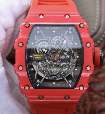 RM035-02 Forge Carbon Case And Bezel Skeleton Dial Red Rubber Strap MIYOTA8215
