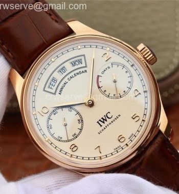 Portuguese Real Annual Calendar RG IW503504 ZF White Dial Brown Leather Strap A52850