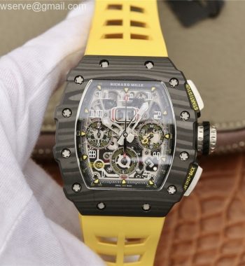 RM011 Carbon Case Chrono KVF Edition Crystal Skeleton Yellow Dial Yellow Racing Rubber Strap A7750