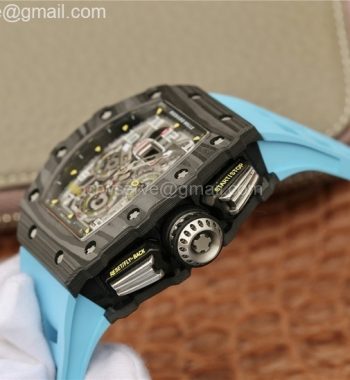 RM011 Carbon Case Chrono KVF Edition Crystal Skeleton Yellow Dial Blue Racing Rubber Strap A7750