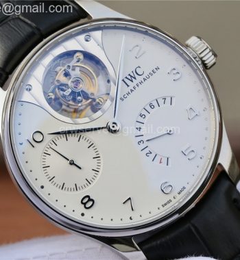 Portuguese Tourbillon IW5046 SS ZF Edition White Dial SS Markers Black Leather Strap