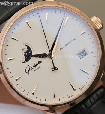 Excellence Panorama Date Moon Phase RG ETCF White Dial Black Leather Strap A100