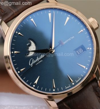 Excellence Panorama Date Moon Phase RG ETCF Blue Dial Brown Leather Strap A100