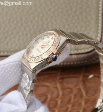Constellation Ladies 27mm SS/RG White Textured Dial Diamonds Bezel & Markers SS/RG Bracelet ETA Quartz