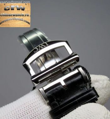 Portofino Chrono SS ZF White Dial RG Markers Black Leather Strap A7750