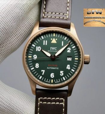 Spitfire Automatic Bronze IW326802 XF Green Dial Brown Leather Strap A2824