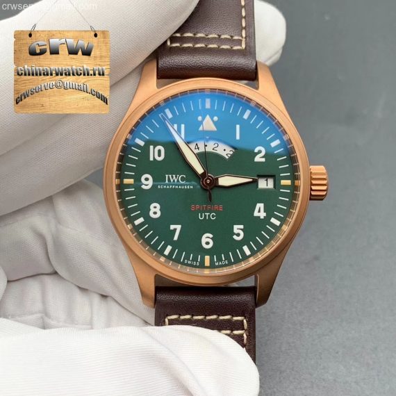 UTC Spitfire Edition MJ271 Bronze IW327101 XF Green Dial Brown Leather Strap A2836