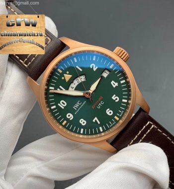 UTC Spitfire Edition MJ271 Bronze IW327101 XF Green Dial Brown Leather Strap A2836