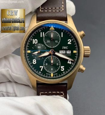 Pilot Chrono Spitfire IW387902 Bronze ZF Green Dial Brown Leather Strap A7750