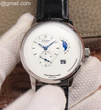 PanoMaticLunar SS TZF White Dial Black Leather Strap A23J