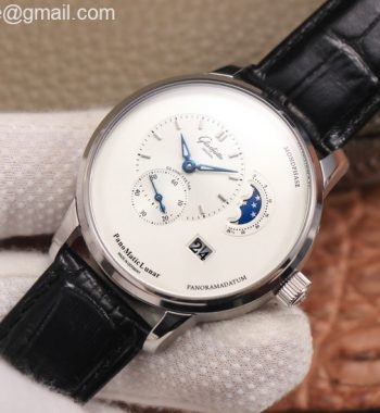 PanoMaticLunar SS TZF White Dial Black Leather Strap A23J