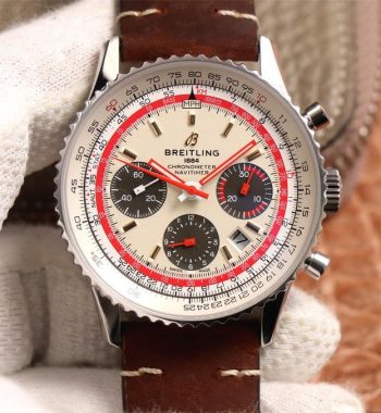 Navitimer B01 Chronograph 43 SS V9F White Dial Brown Leather Strap A7750