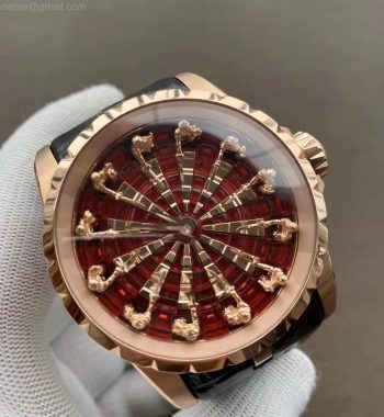 Excalibur Knights of the Round Table II RG ZZF Red/Gold Crystal Dial Black Leather Strap MIYOTA 8215
