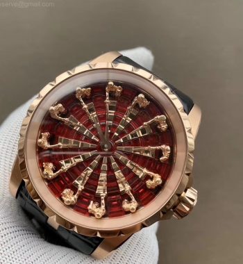 Excalibur Knights of the Round Table II RG ZZF Red/Gold Crystal Dial Black Leather Strap MIYOTA 8215