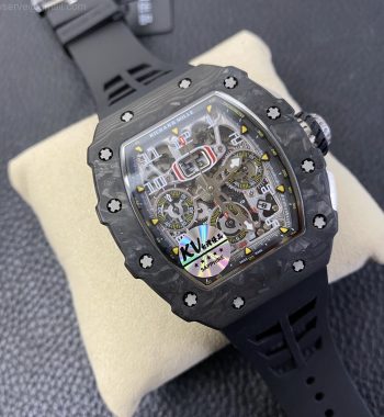 RM011 Carbon Case Chrono KVF Edition Crystal Skeleton Yellow Dial Black Racing Rubber Strap A7750