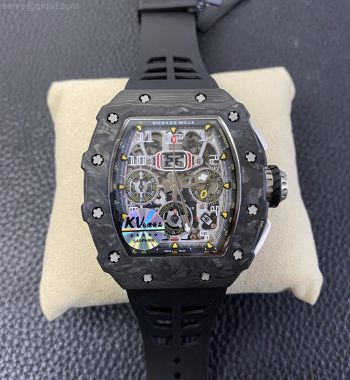 RM011 Carbon Case Chrono KVF Edition Crystal Skeleton Yellow Dial Black Racing Rubber Strap A7750