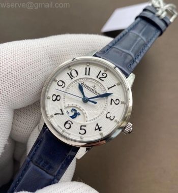 Rendez-Vous Night & Day SS Polished Bezel ZF Edition White Textured Dial Blue Leather Strap A898