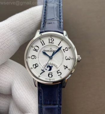 Rendez-Vous Night & Day SS Polished Bezel ZF Edition White Textured Dial Blue Leather Strap A898