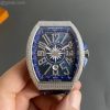 Vanguard V45 Yachting Full DIamonds SS ABF Blue Textured Dial Deployant clasp Gummy Strap A2824