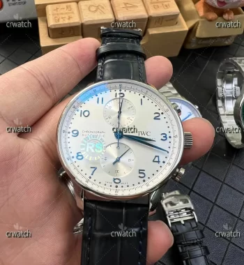 Portuguese Chrono IW3716 RSF White Dial Blue Markers Blue Leather Strap A7750