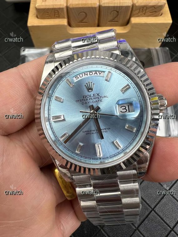 Day Date 40 SS 904L Steel GMF Edition Ice Blue Crystal Dial SS Bracelet A3235 Tungsten Heavy Version